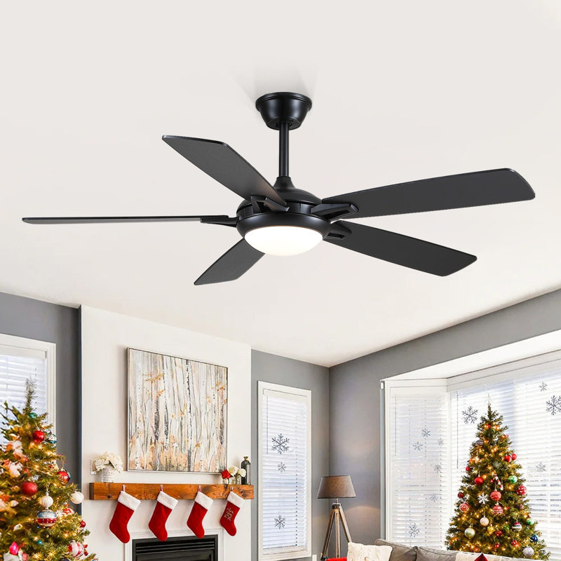 Ventilateur de plafond moderne à 5 pales de 52 po avec lumières et télécommande, Noir, noir, noir, noir