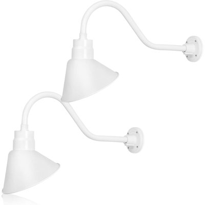 10in. Architectural Bronze Angle Shade Gooseneck Sign Light Fixture With 24in. Long Extension Arm - Wall Sconce Farmhouse, Antique - UL Listed - 9W 900lm A19 LED Bulb (5000K Cool White) - 2-Pack