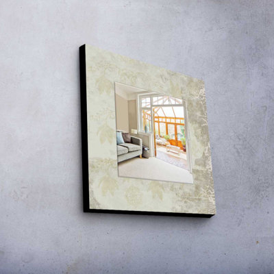Elegant Decorative Mirror with 100% Pine Wood Frame, 19.7 x 19.7 inches | Real Glass Mirror (Thickness: 0.2 inches) | Stylish Fabric Painting | Perfect for Home Decor & Entryway Accent, Durable and Chic Design