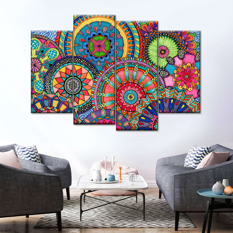 Mandala Mandala Parade, impression sur toile 4 pièces, H 27 po x l 43 po x P 1 po