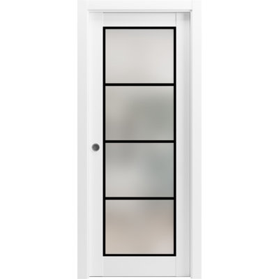 Porte coulissante 36 x 84 pouces Planum 2132, verre dépoli blanc soie, ensemble de garnitures, rail et quincaillerie, bois massif, intérieur, chambre, portes robustes