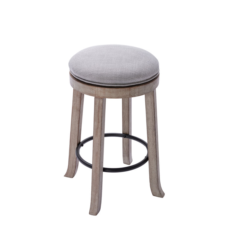Sefedin 25.6" Swivel Upholstered Seat Solid Wood Counter Stool with Metal Footrest, Backless Counter Height Bar Stool, Gray