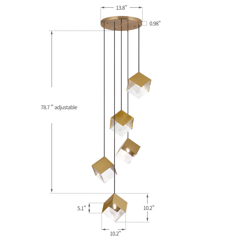 5-light Cube Cluster Multi Pendant Lamp, Gold