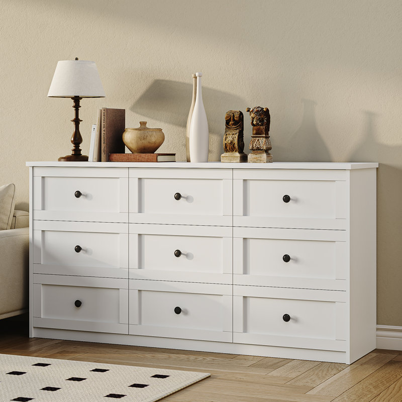 Commode 9 tiroirs Bulwell, commode 9 tiroirs pour chambre à coucher, salon et garde-robe, Blanc