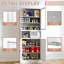 Garde-manger autoportant en métal de 72 po de hauteur, finition blanche, tablettes réglables, acier inoxydable, installation, portes en verre, magnétique silencieux