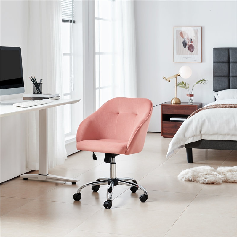 Ergonomic Desk Chair，Adjustable 360° Swivel Boucle Chair  for Home and Office use, Pink