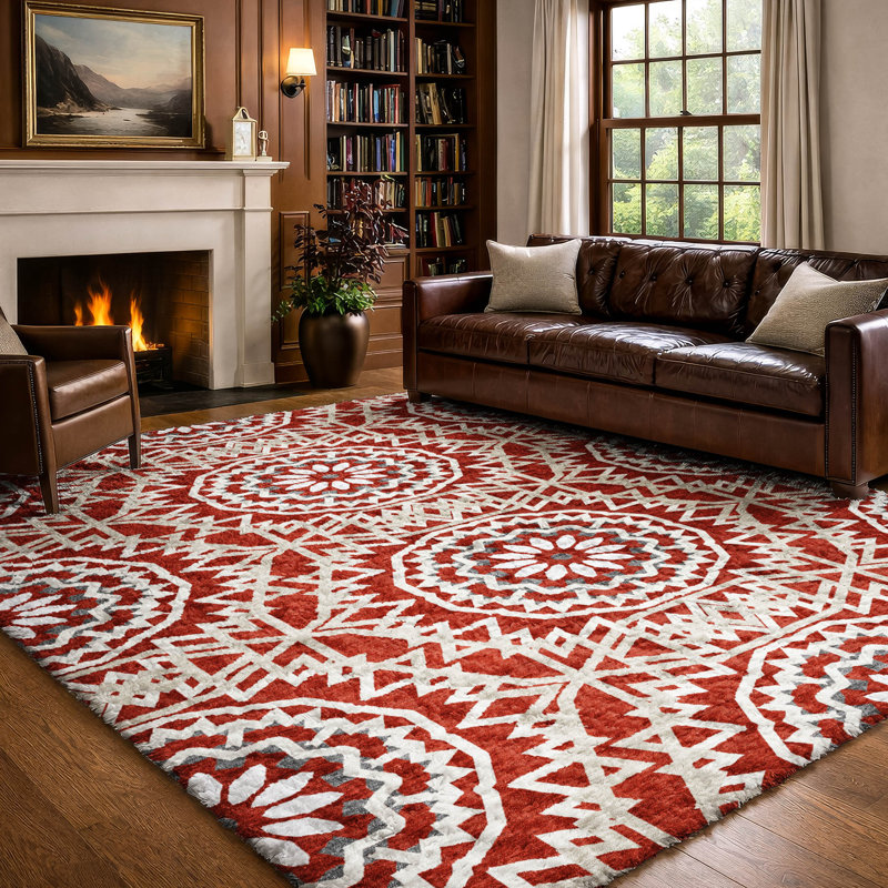Tapis à poils longs lavable à la machine de qualité supérieure ADS619, Rouge, 10' x 14'