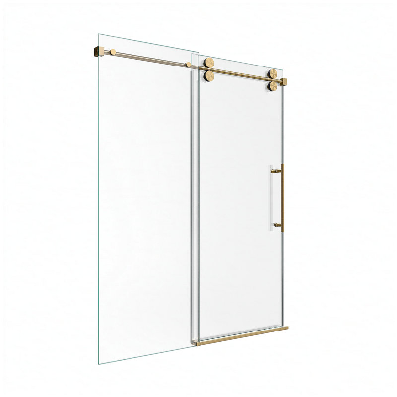 56"-60"W*72" H Frameless Single Sliding Shower Door – 5/16" (8mm) Clear Tempered Glass, Bypass Design with Brushed Gold Finish