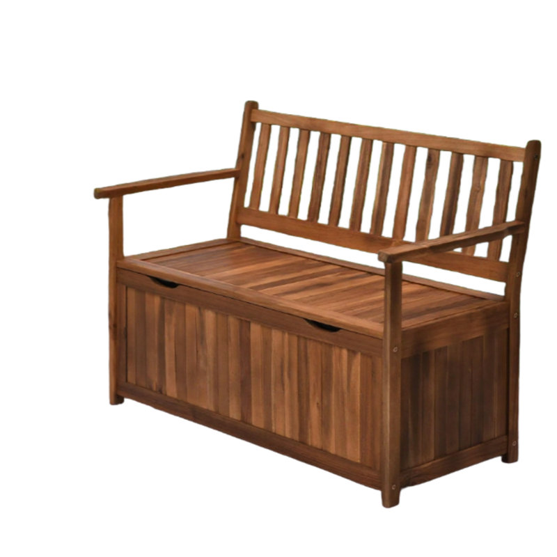Banc de rangement en bois de teck de 47,25 po de largeur: boîte de rangement rectangulaire pour l'extérieur