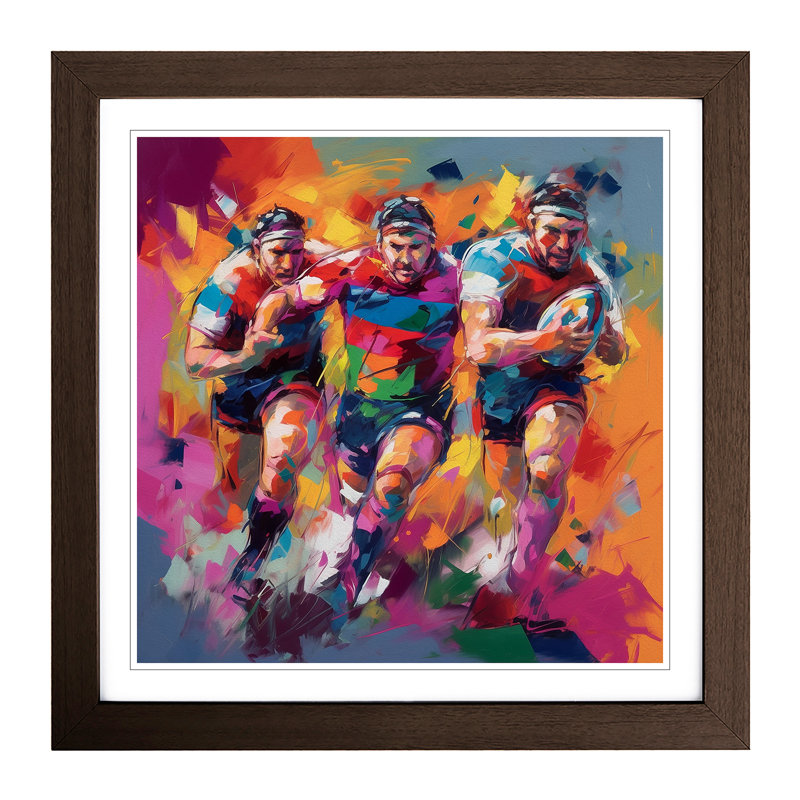 Rugby Fauvism - Single Picture Frame Print on Wood, Walnut