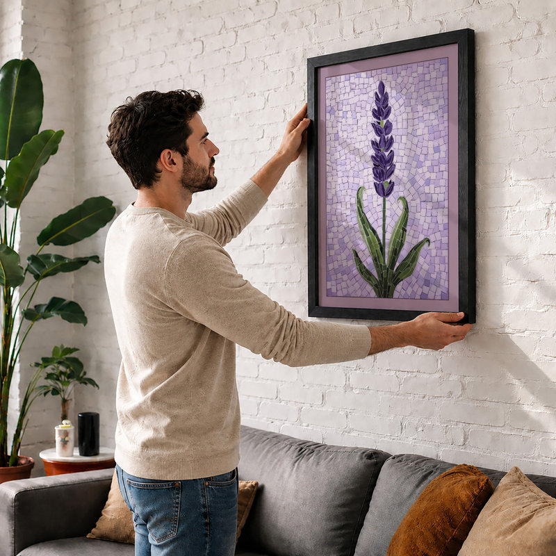 Purple Mosaic Botanical - Framed Print, A3 - 42.0 x 29.7 cm, White