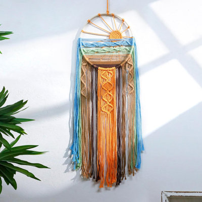 Grande tapisserie décorative en macramé Sunset Dream Catcher tissée à la main pour chambre à coucher, chambre de bébé et salon