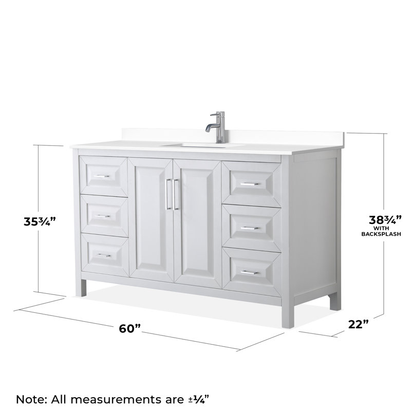 Daria 60'' W Single Vanity, White Cultured Marble, Dark Gray, Polished Chrome
