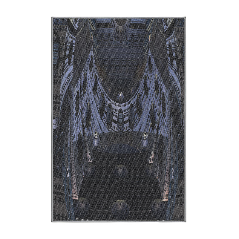 Tapis bleu/gris marine tissé à la machine, Rectangle 5 pi x 8 pi