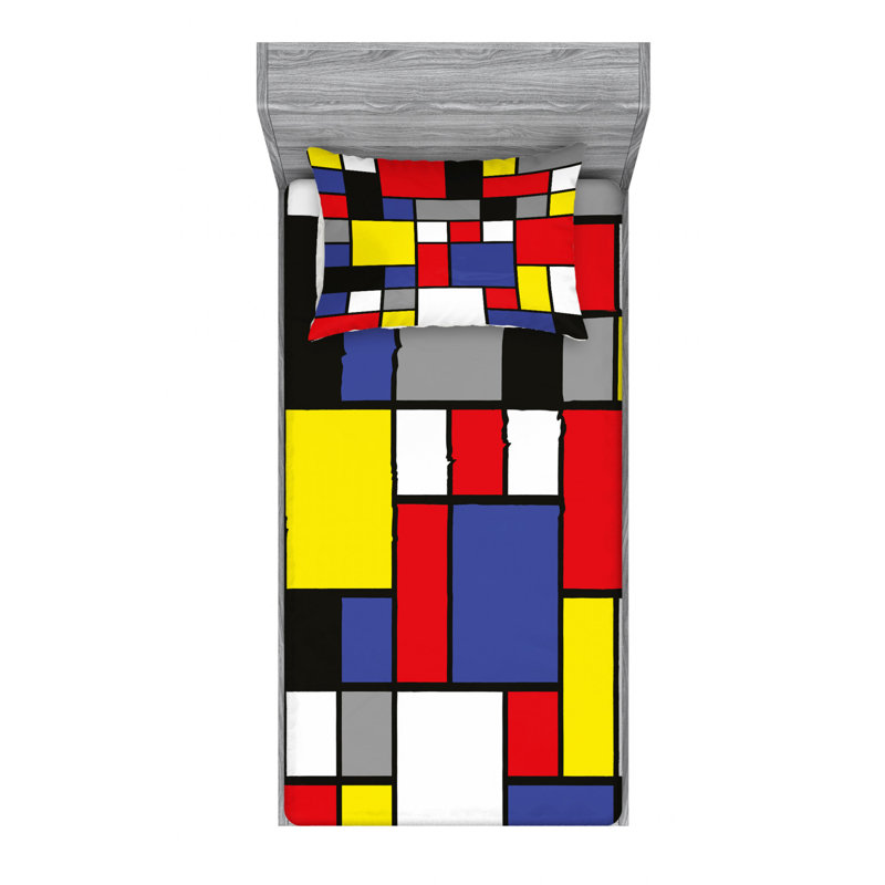 Microfiber Geometric Sheet Set, Twin XL Sheet Set with Fitted Sheet