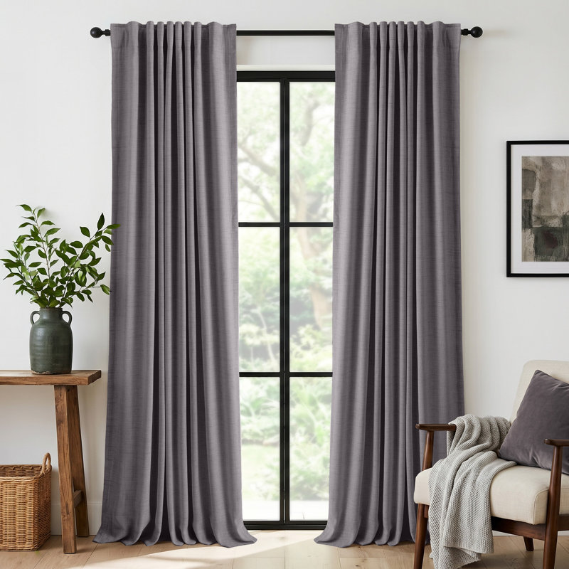 Graciella Thermal Insulated Faux Linen Textured 100% Blackout Curtains for Bedroom Living Room Back Tab/Rod Pocket, Dark Gray