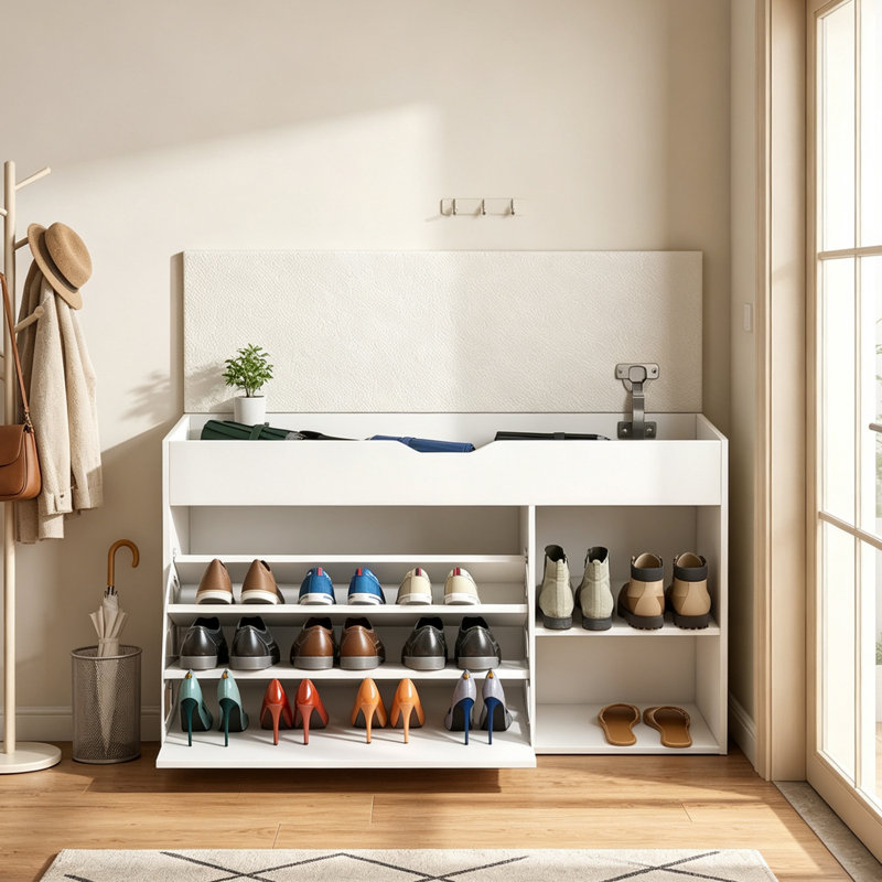 Entryway Shoe Bench with Hidden Cabinet