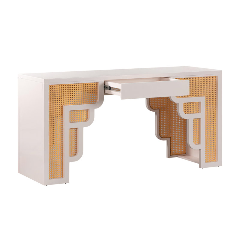 Cream and Rattan Executive Desk with Soft Close Drawer