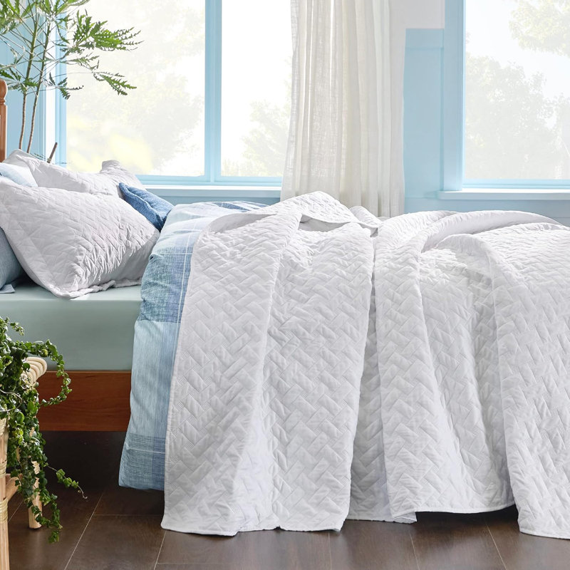 Quilts Lightweight Bedspreads with Basket Weave Pattern, Soft Quilt Bedding Set, Hazel Comforter Set Coverlet, White