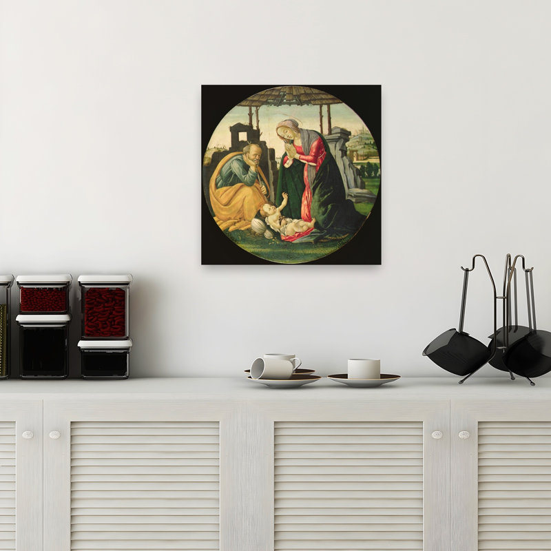 Tableau abstrait contemporain représentant la Sainte Famille, H 18 po x l 18 po