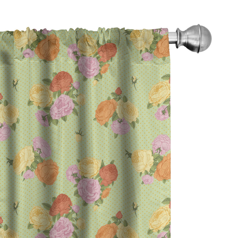 Rideaux à 4 panneaux Ambesonne Shabby Flora, rose fleur rétro, vert pâle / rose pâle, L 56 po x L 95 po