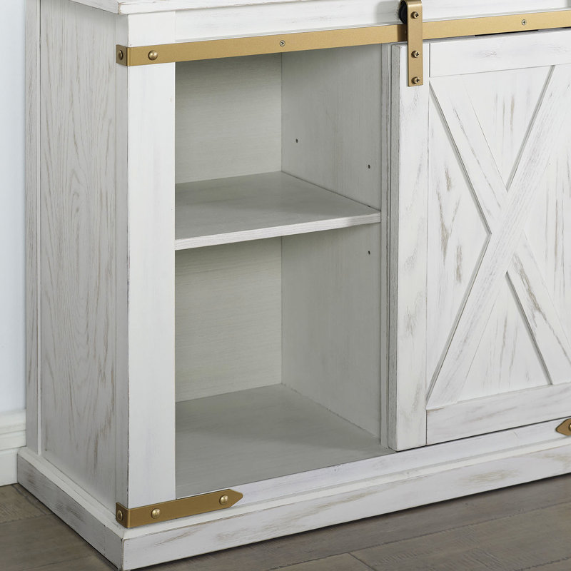 Table transitionnelle 1Pc avec finition blanc antique et or, tablettes ouvertes avec tiroir, L 36 po x l 15 po H 30 po, console en bois massif