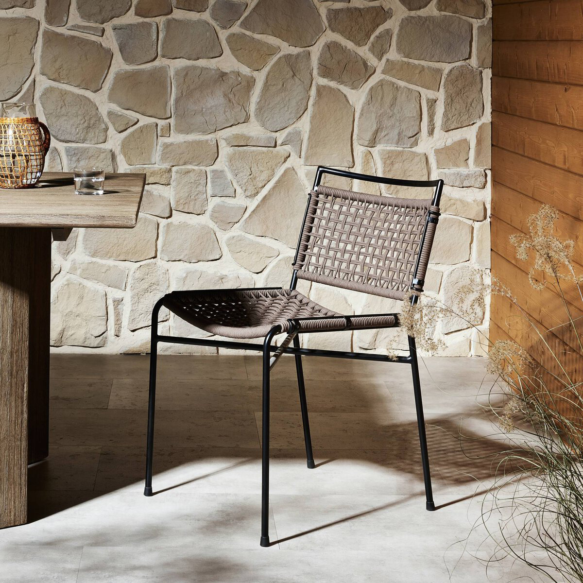 Henn Premium All-Weather Wicker Outdoor Dining Side Chair, Earth