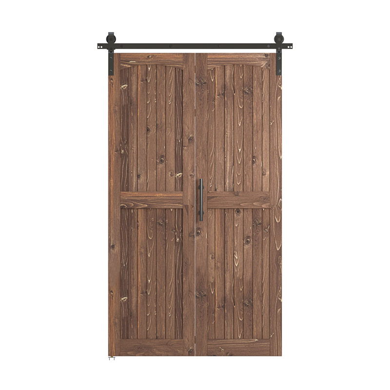 Portes de grange pliées en bois massif 84 po 84 po avec quincaillerie d'installation, 48 po x 84 po, Noyer foncé