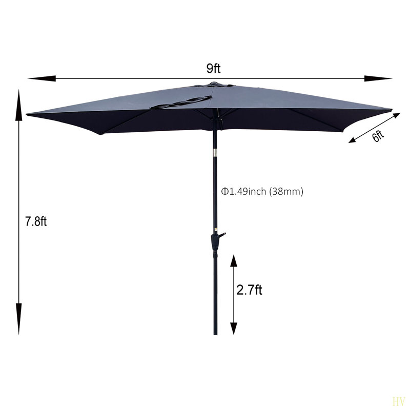 Parasol extérieur imperméable 6 x 9 pi avec manivelle et bouton poussoir inclinable sans rabat pour jardin, Gris anthracite