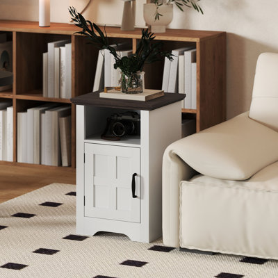 Ensemble de 2 tables d'appoint rustiques avec porte de grange et tablette ouverte, blanches