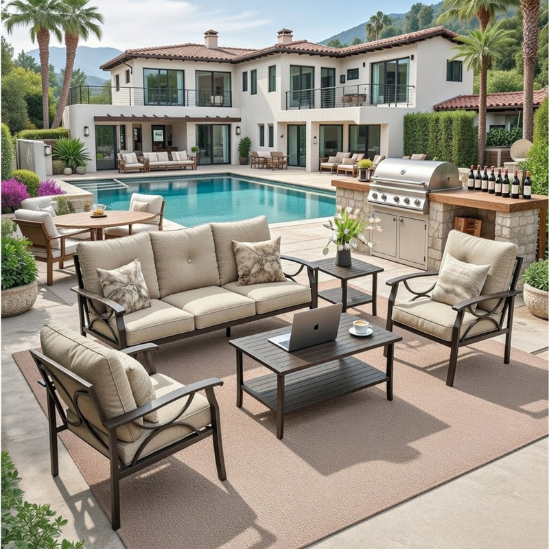 5-Piece Metal Patio Furniture Set, Beige