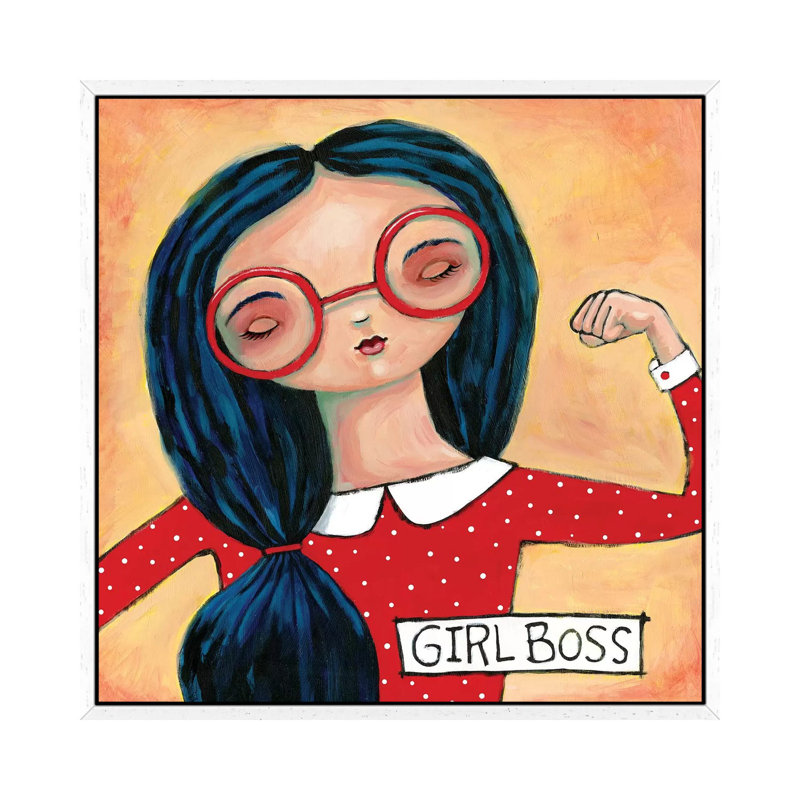 Girl Boss by Teresa Kogut - Painting on Canvas, 45.72cm H x 45.72cm W x 3.81cm D, White Framed