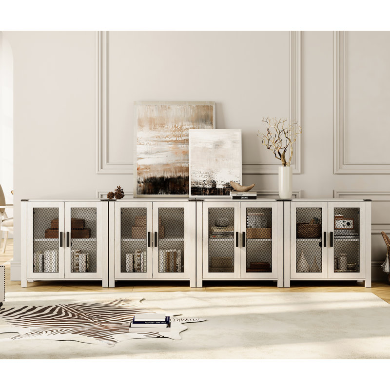 2 Pack Sideboard Buffet Cabinets With Adjustable Shelf, Wood Kitchen Accent Storage Cabinets，antique White