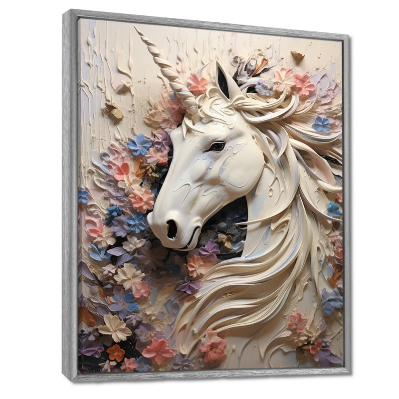 Impression sur toile Luscious Unicorn Fantasy Flower, H 32 po x l 24 po x P 1 po, Encadrement argenté