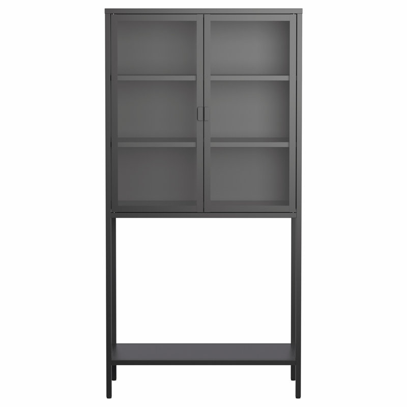 Grande armoire de rangement en métal, buffet avec portes en verre et 2 tablettes réglables, parfait pour un décor moderne et élégant