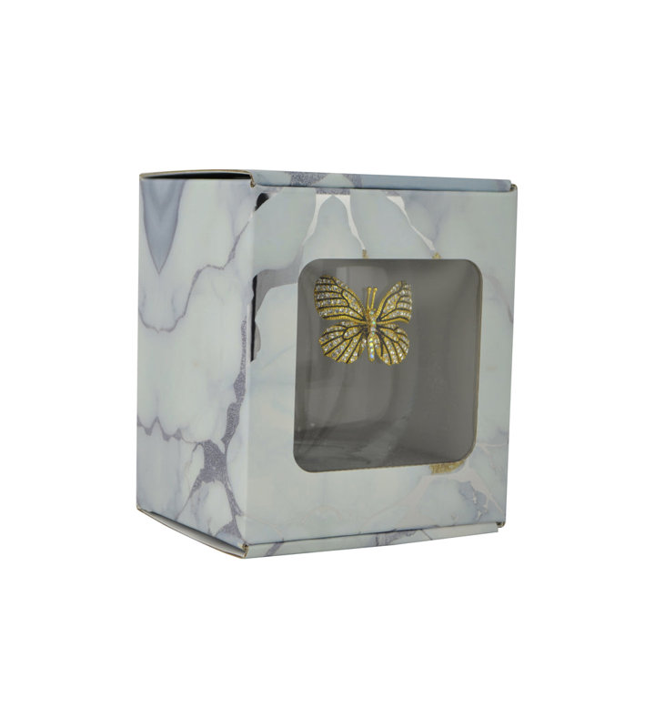 Verre à vin sans pied 18 oz, Papillon doré
