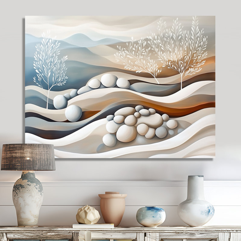 «White Rake Sands of Stillness II», art mural japonais minimalisme, impression sur métal, L 20 po x H 12 po