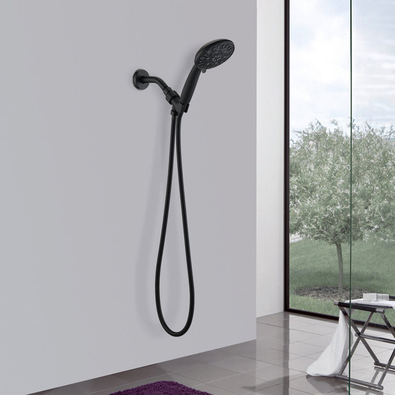 Matte Black Handheld Shower Faucet With 7 Spray Options And Support Settings Shower, Black, Easy To Install