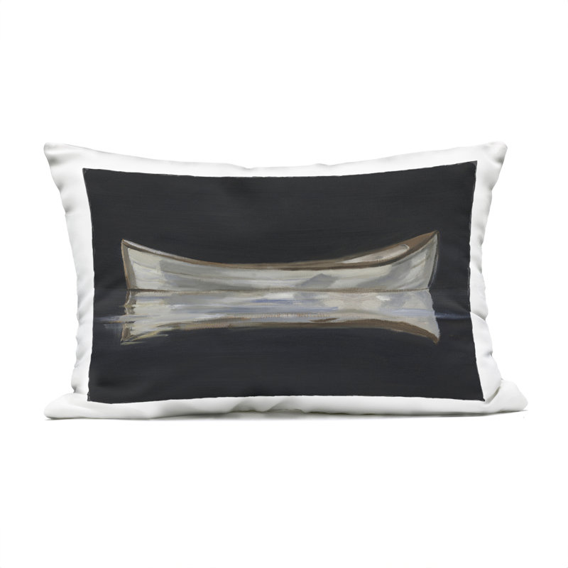 Coussin d'extérieur imprimé Beached par Ethan Harper, Rectangle H 14 po x l 20 po, Canot noir