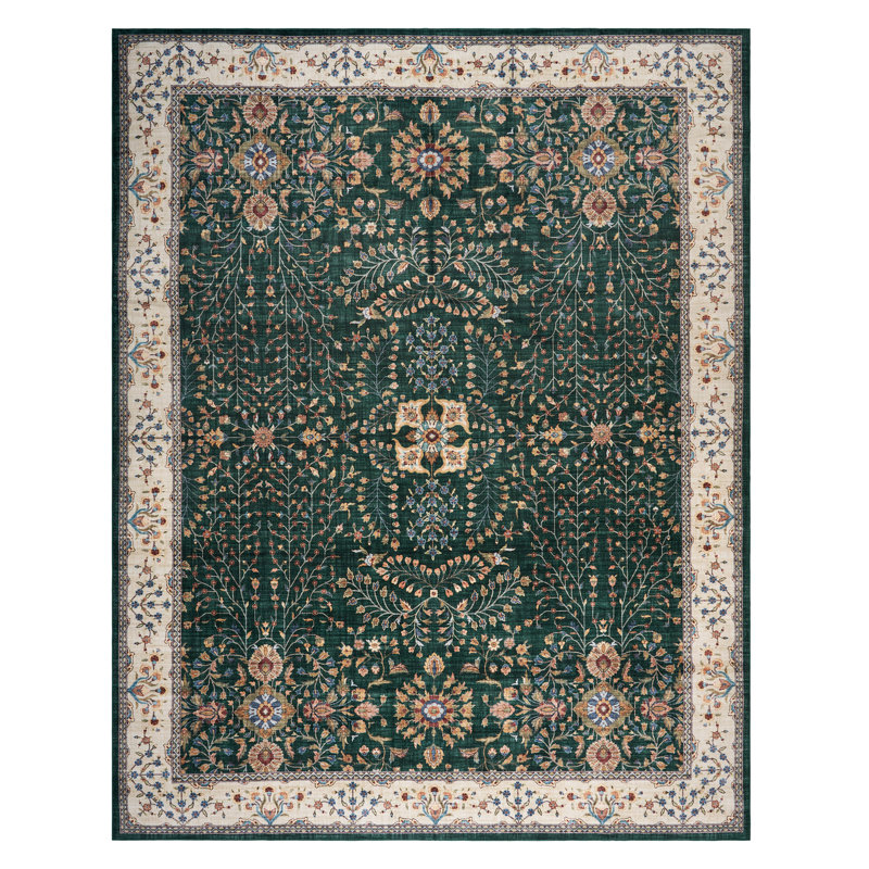  Everyday Chic Machine Washable Indoor Rug, Printed Soft Flannel Polyester with Non-Slip Backing,  Seda Green 6x9, Green
