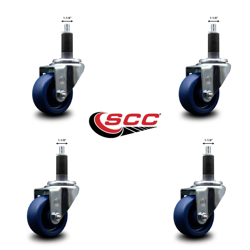 Solid Poly Wheel Swivel Expanding Stem Caster Set SCC NB 3" x 1-1/8"