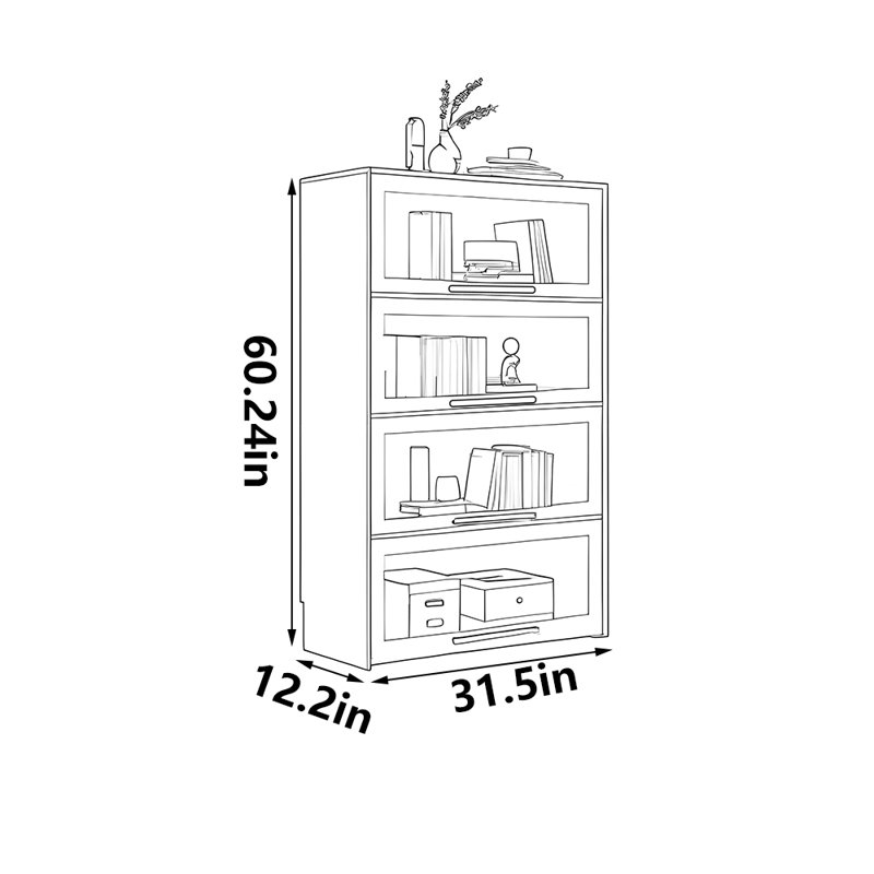 Bibliothèque de rangement noire Luxury Style, (4 tablettes) H 60,24 po x l 31,5 po x P 12,2 po