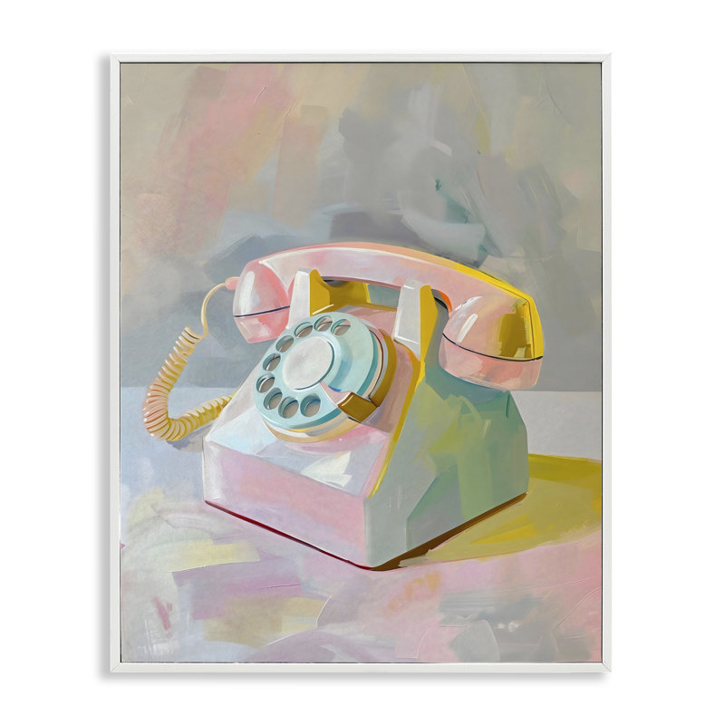«Retro Téléphone in Pastels», giclée encadrée, design par The Prints Vibe, 14 x 11, Coastal White Giclee Framed