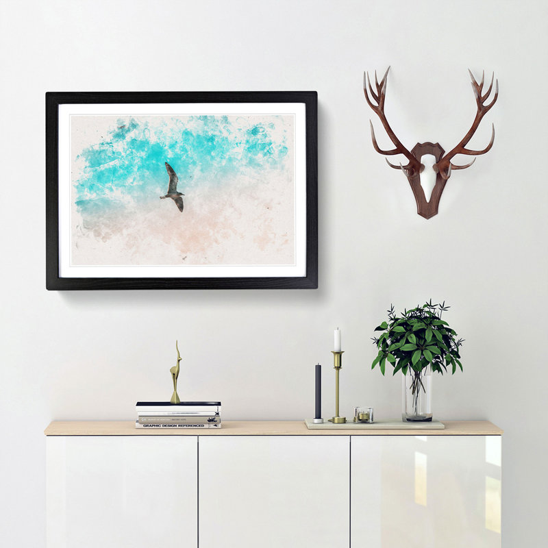 Soaring Seagulls - Picture Frame Graphic Art Print, 62cm H x 87cm W x 2cm D, Black Framed