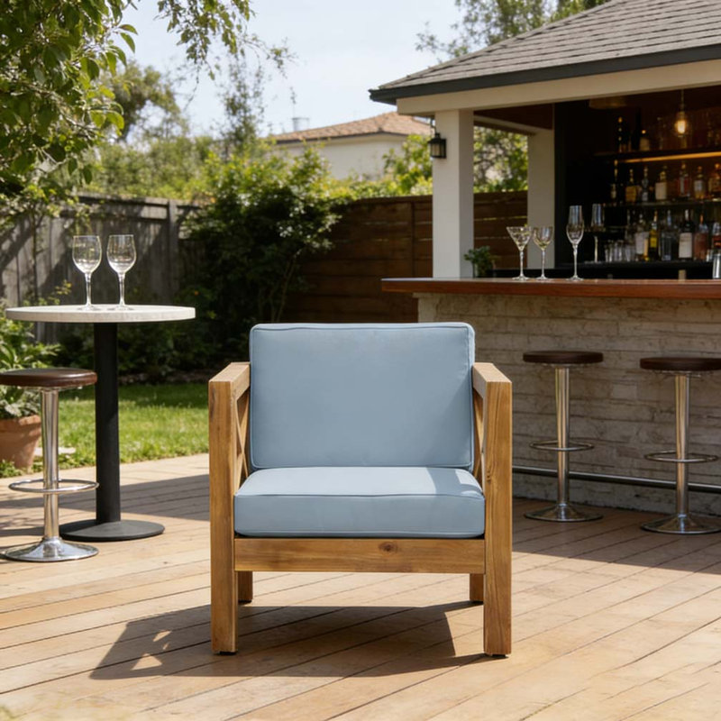 Chaise de patio pour club, blue, Teck
