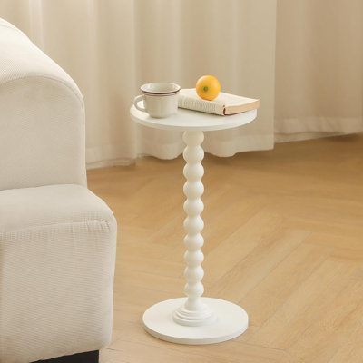 Table d'appoint ronde, petite table basse pour petits espaces, table de chevet moderne avec pieds en bois massif pour le salon, la chambre à coucher, les coins et le bureau (blanc)