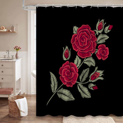 Rideau de douche à motif floral rétro avec 12 crochets Vintage Roses