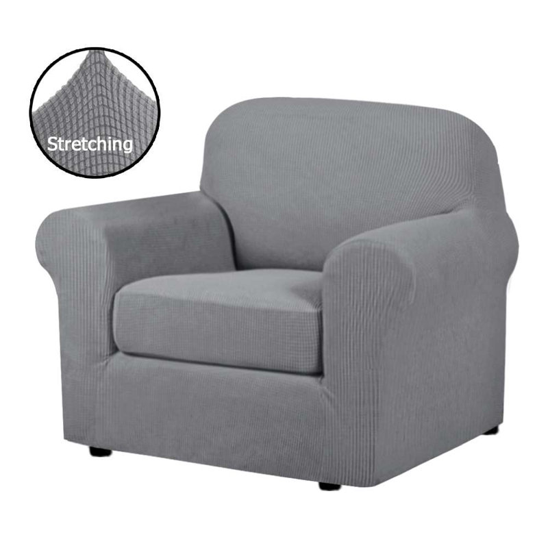 Box Cushion  Armchair  Sofa Slipcover  Machine Washable Cover Rich Textured High Spandex Small Checks Knitted Jacquard Sofa Slipcover with Cushion Covers