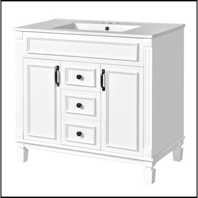 36'' Bathroom Vanity With Top Sink, Mirror Cabinet, Modern Bathroom Storage Cabinet With 2 Soft Closing Doors And 2 Drawers, Single Sink Bathroom Vanity