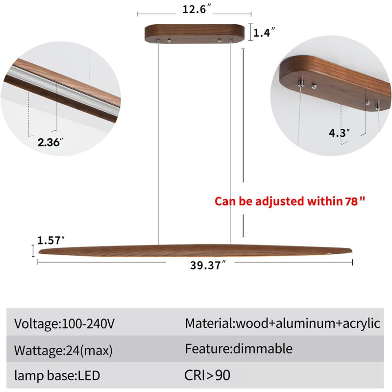 39" Wood Linear Pendant Light